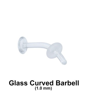 1 mm Glass Piercing Curved Bar with Clear O-ring